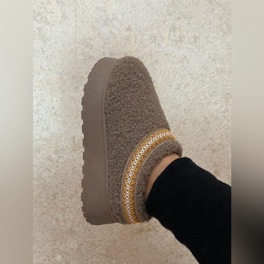 Cozy Sherpa Platform Slip-On for Women - Brown